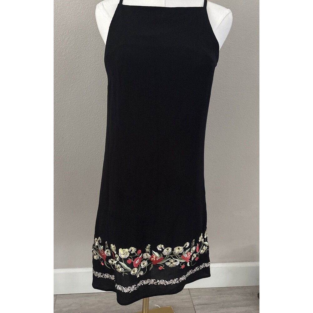 bisou bisou michele bohbot Black Slip dress Floral Embroidered Hem Sleeveless 2